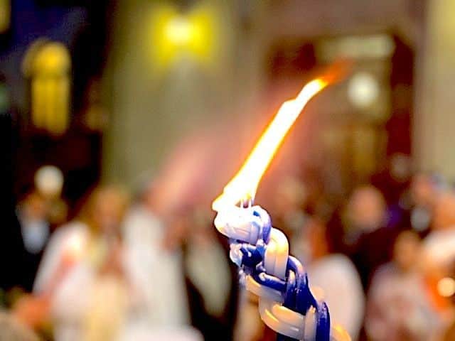 Lit braided Havdalah candle