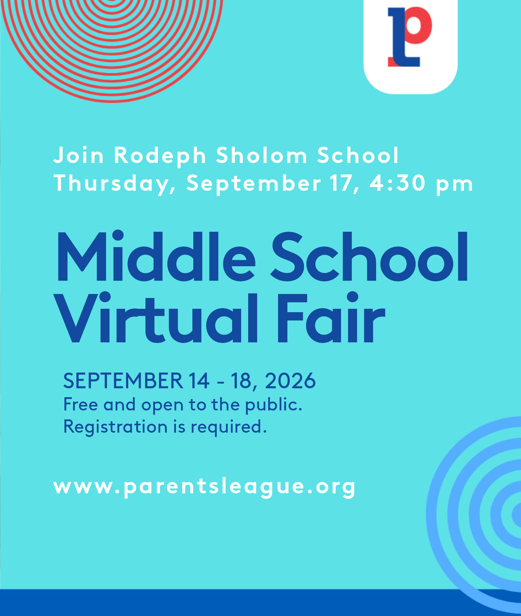 graphic for parents league virtual school fair event